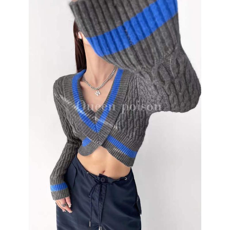 

Pure desire Spice Girl v-neck knitted sweater women s autumn and winter new design sense niche navel short sweater long-sleeved top one size fits all серо голубой