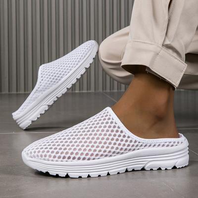 Women's Solid Color Mule Sneakers Casual Hollow Mesh Slip On Shoes Women's Comfortable Shoes Plus Size