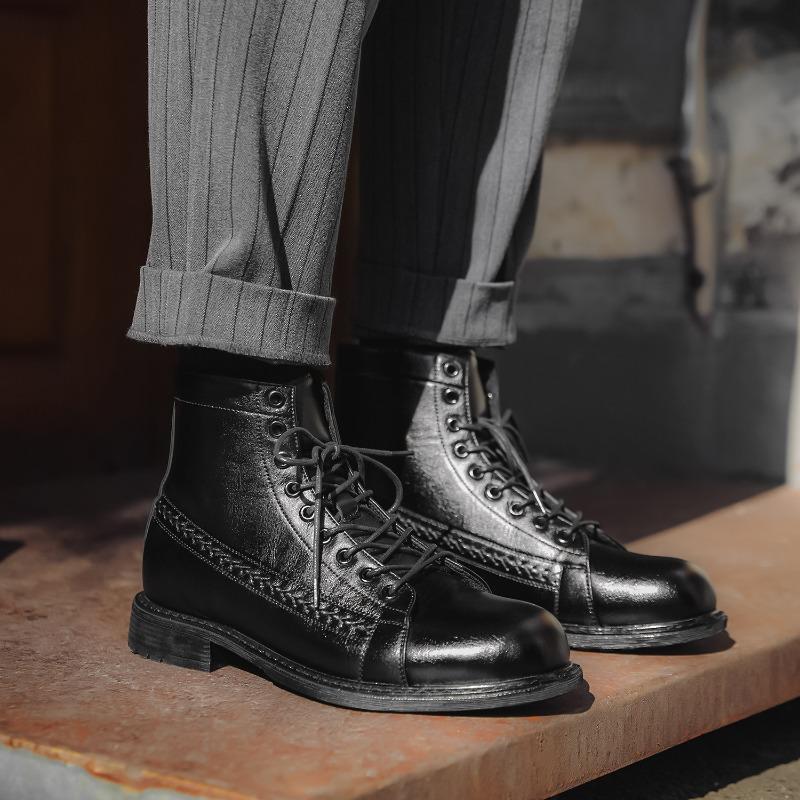 Mens Ankle Boots Classic Handmade Leather Boot Fashion Motorcycle Boots Lace Up Non Slip Trekking Boot Work Safety Boots for Men