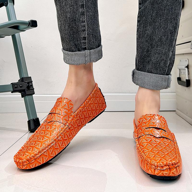 Luxury Orange Loafers Shoes For Men Trendy Casual Leather Men's Shoes Sale Classic Comfortable Flat Moccasins Man Boat Shoes