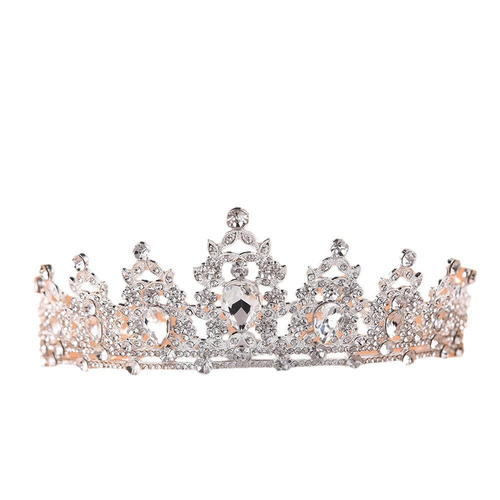Elegant Blue Diamond Princess Crown Rhinestone Headband – Korean Style Crystal Wedding Accessory