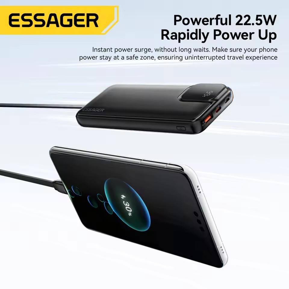Essager 22.5W 20000mAh PowerBank PD Fast Charger with Two Cables Portable 10000mAh External Battery For iPhone 16 Xiaomi Samsung