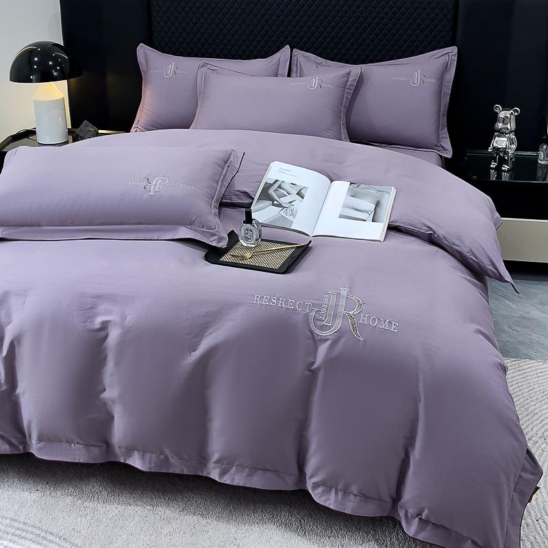 Elegant All-Season High-Thread Count Cotton Satin Twill Embroidery 4-Piece Set