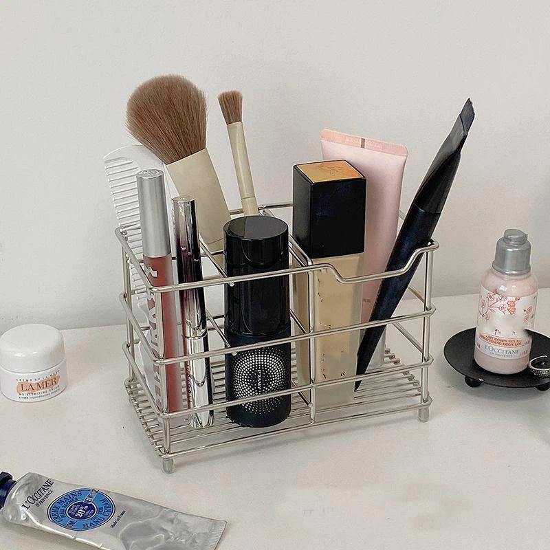 Stainless Steel Toothbrush Holder Free Standing Shaving Equipment Storage Rack for Bathroom Vanity Countertop Use