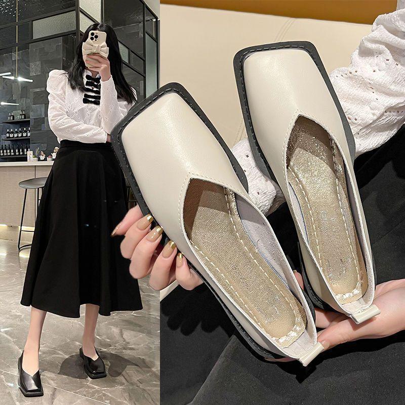 Single shoes square head soft leather retro grandma shoes fashionable versatile women's shoes autumn new French Mary Jane