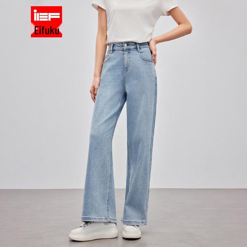 IEF 2026 Весна Корейский Стиль Стразы Деним Широкие Брюки M