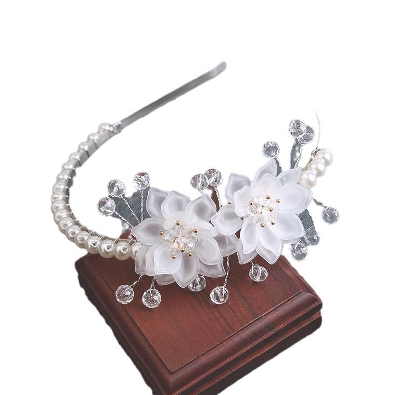 Super fairy headband flower white wreath pearl headband Mori bride crown sweet knot wedding headgear