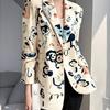 Blazer Beige Stampato Moda Primavera Autunno Nuovo Elegante Casual Stile Coreano Cappotto