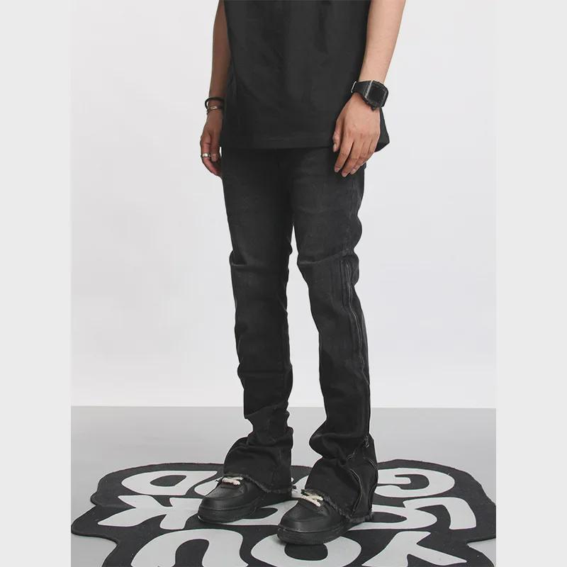 Pantalon évasé slim pour homme AKAMA avec fermeture éclair - Jean élastique noir