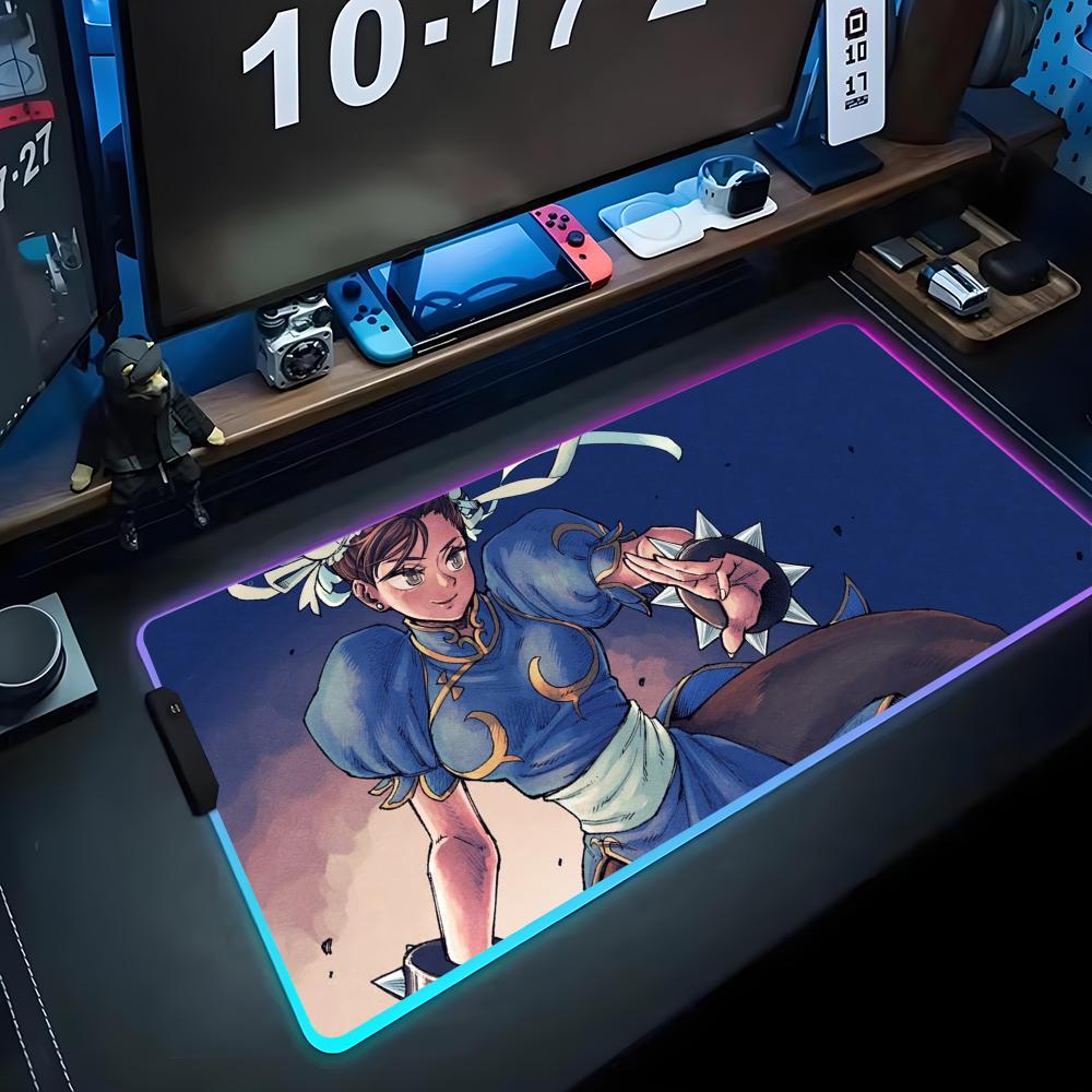 chun li Mouse Pad RGB Gaming Mousepad Big LED Pad PC Desk Mat Luminous Mouse Pad Large Keyboard Mats Table Rug With Backlit