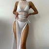Women S Solid Color Three Piece Bikini Cover Up Beach Dress Set