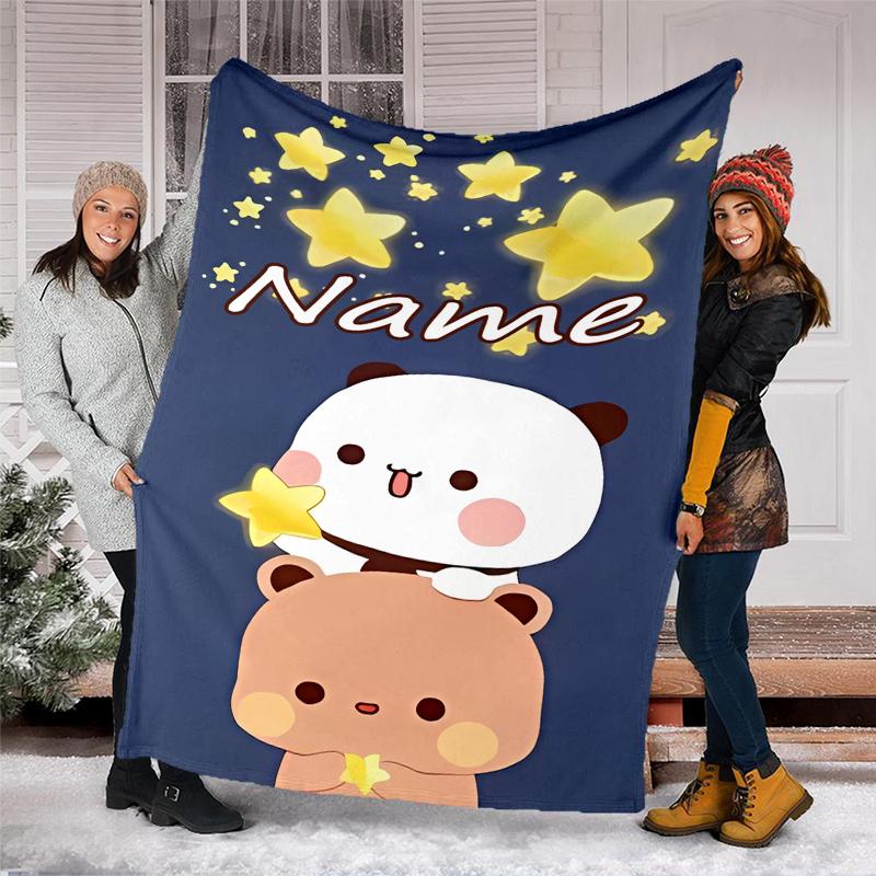 Personalized Custom Name Blanket - Bubu and Dudu Print Design,Blanket for Sofa,Bed,Travel,Camping - Soft and Warm, Great Gift