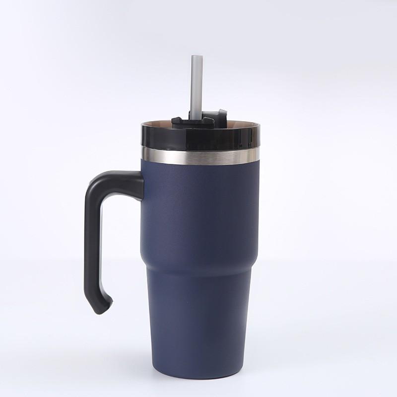 Stainless Steel Vacuum Insulated Travel Mug With Handle Straw 20oz Double Wall Cold Retention Cup Car Office