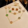 Gold-Plated Rhinestone Glass Flower Jewelry Set with Color Accents
