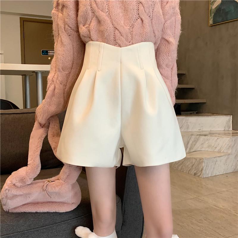 

Женские черные шерстяные шорты А-силуэта с высокой талией, повседневные узкие брюки широкого кроя - весна 2024 г. L