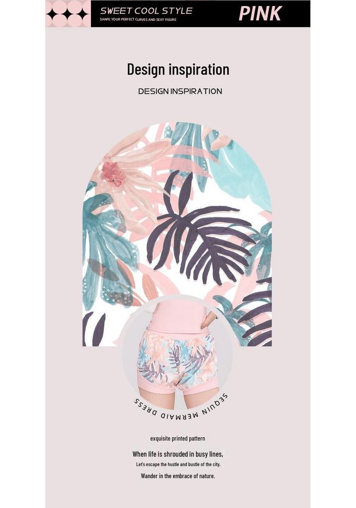 Hao Zhi Lang Women's Pink Long-Sleeve Swimsuit with Boy Shorts - Nylon Swimwear for Pools