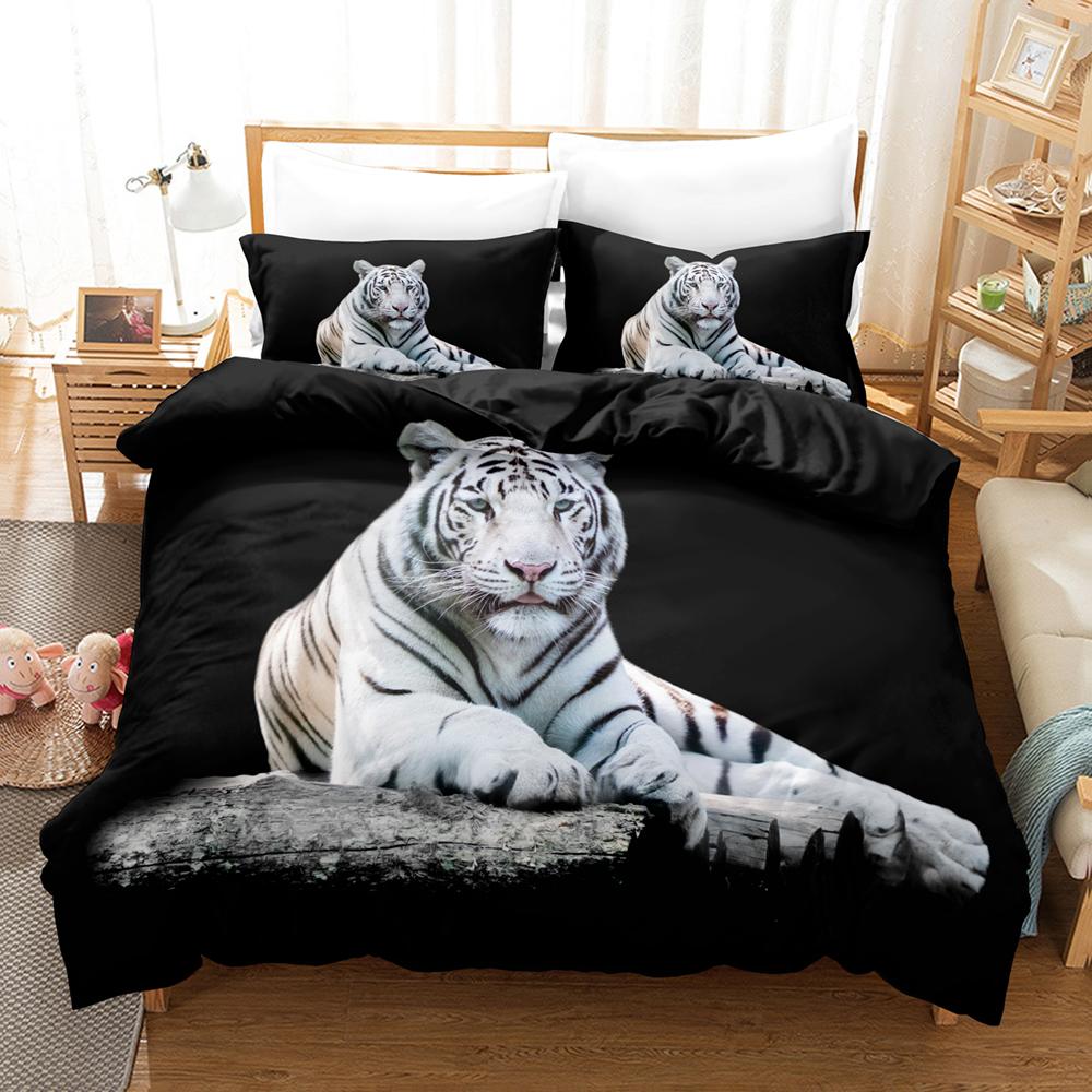 Black Theme Bedding Set Tiger Horse Grey Soft Comfortable Duvet Cover Set King Queen Twin Single Size Adults Room Decoration