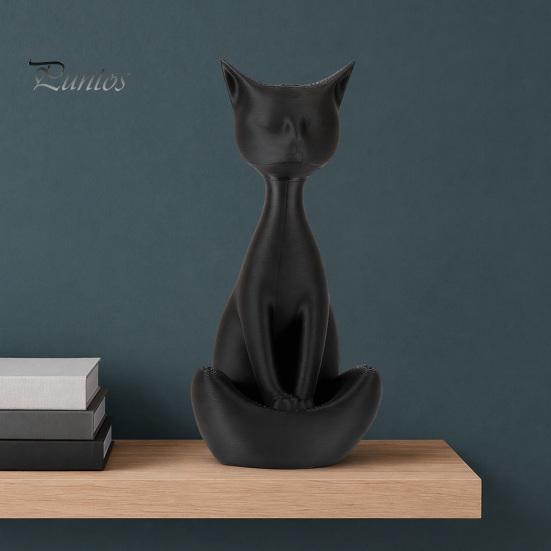 Cat Collectible Art Piece 3D Printed Meditating Figurine, Modern Abstract Sculpture with Cross-Legged Pose, Desk Decor Minimalist for Office