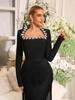 European & American Tassel Long Sleeve Bandage Evening Dress
