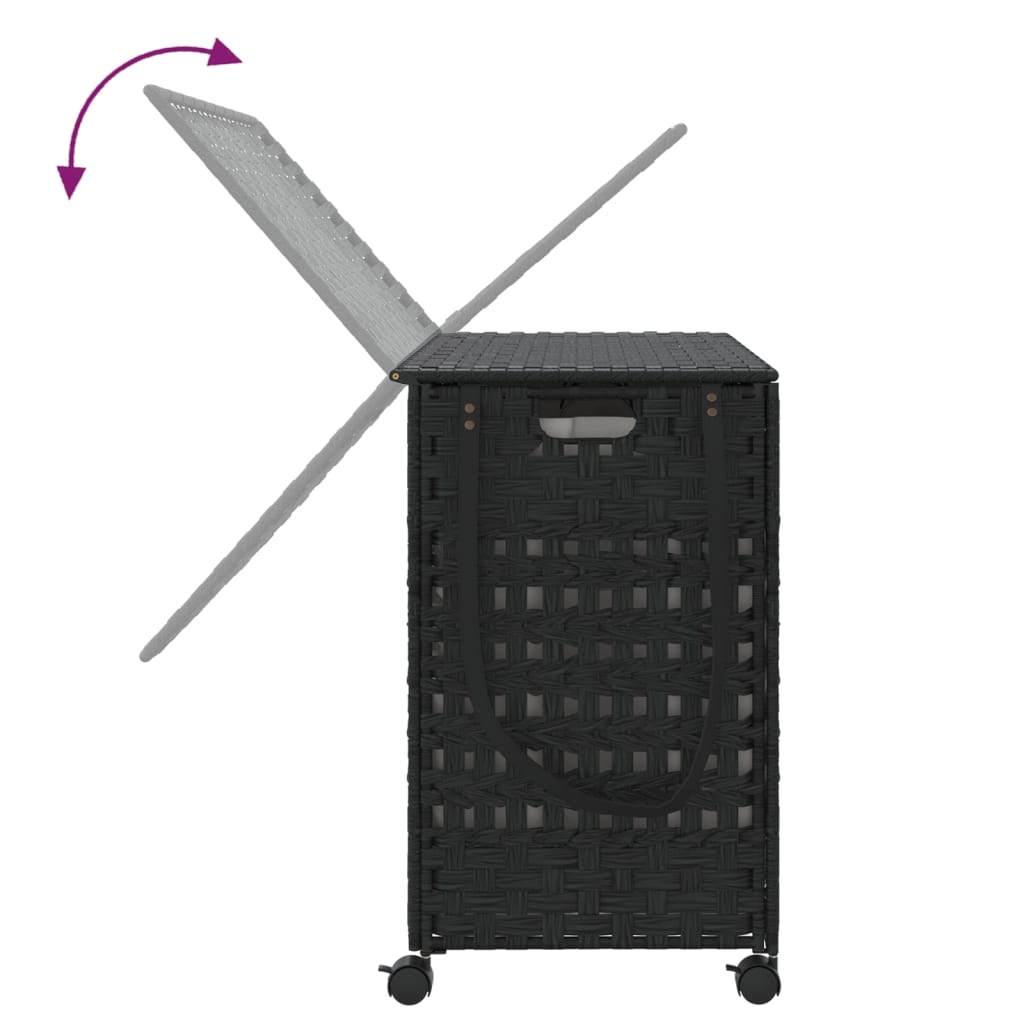 Laundry Basket with Wheels Black 66 x 35 x 60 cm Rattan