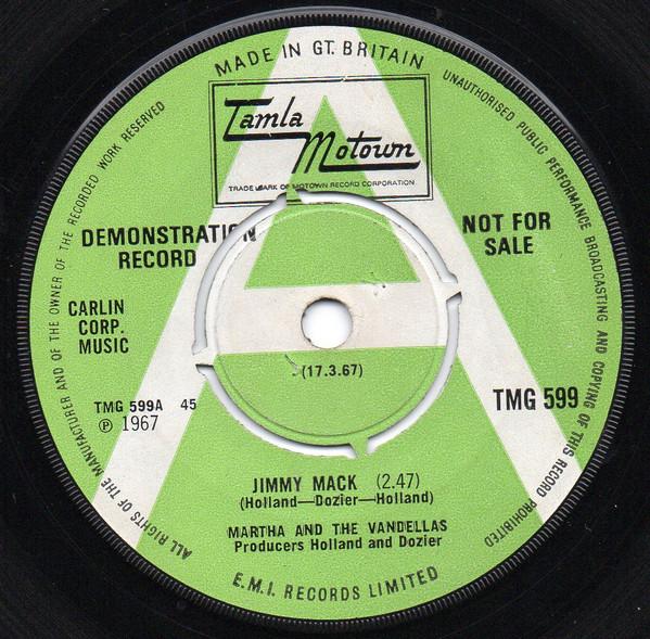 

7inch Record MARTHA REEVES THE VANDELLAS Jimmy Mack TMG599 Tamla Motown 1967 UK SoulFunk Used
