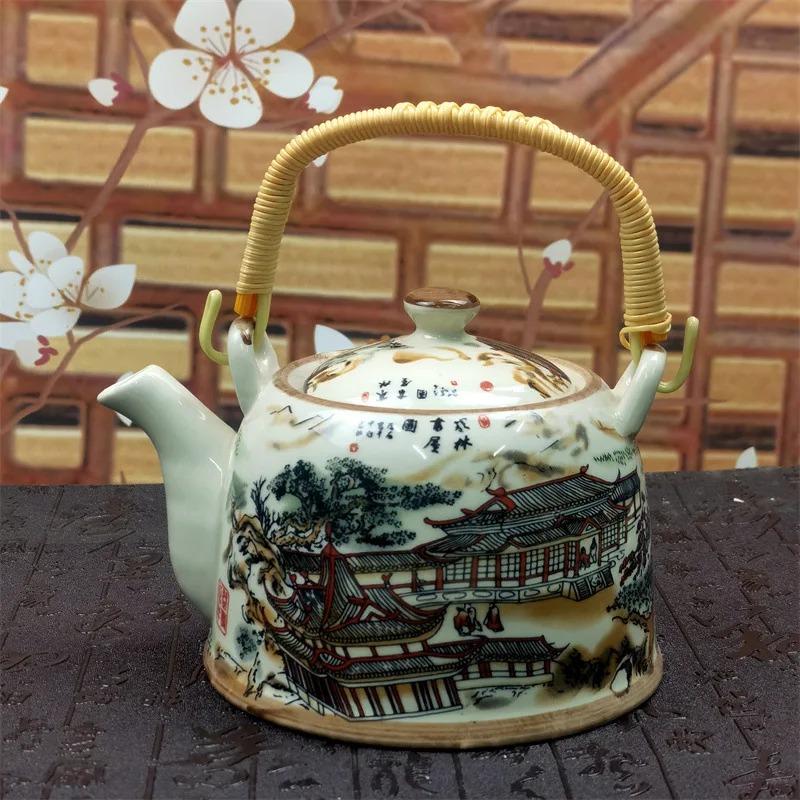 Ceainic din porțelan de uz casnic Oală din ceramică de mare capacitate cu apă rece Oală mare din porțelan, albastru și alb, cu mâner cu buclă