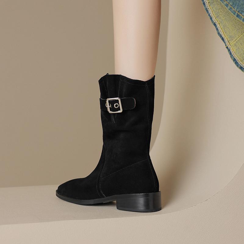 Fashion 2025 New Autumn Winter Cow Suede Women Boots Fashion Med Heel Round Toe Women Shoes Short Boots Western Boots