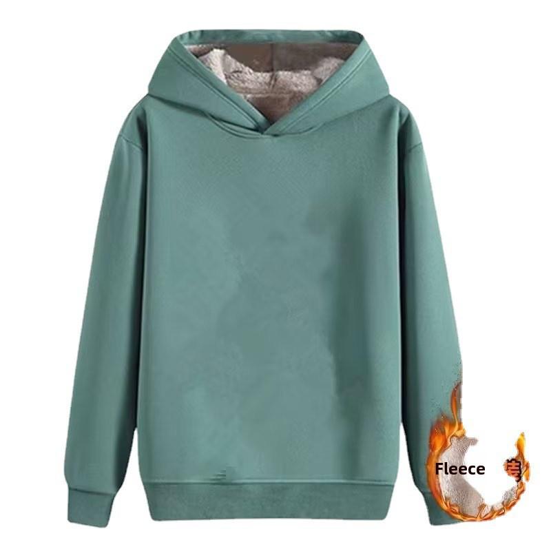 Pulover cu glugă căptușit cu catifea pentru bărbați: Jachetă caldă, cu croială largă, pentru studenți, cu design trendy din piele de miel.