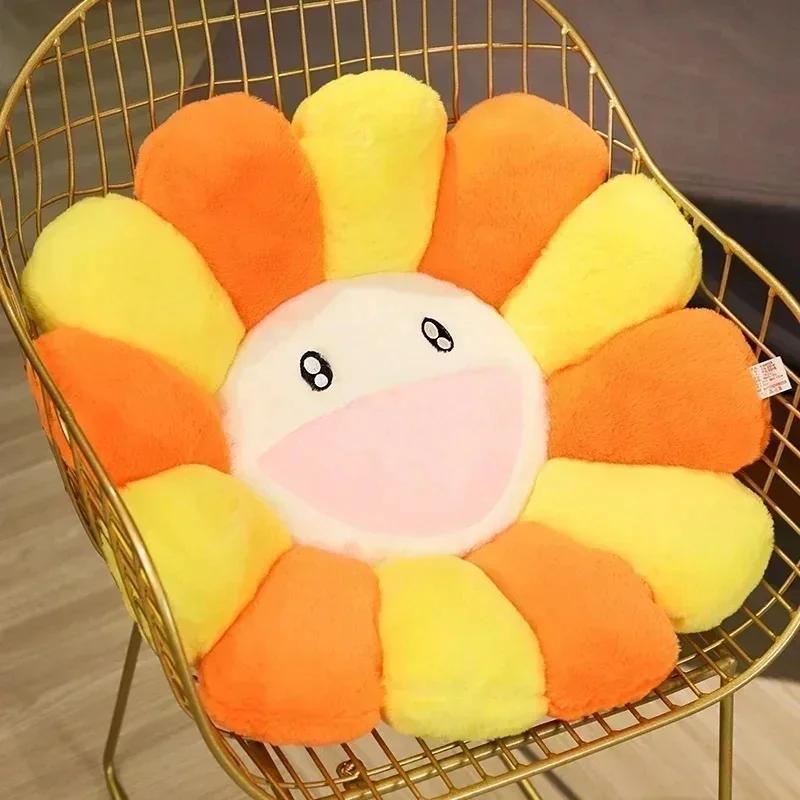 Aesthetic Sunflower Plush Cushion Rainbow Floral Decorative Pillow Cute Flower Stuffed Pillow Office Chair Back Cushion Decor