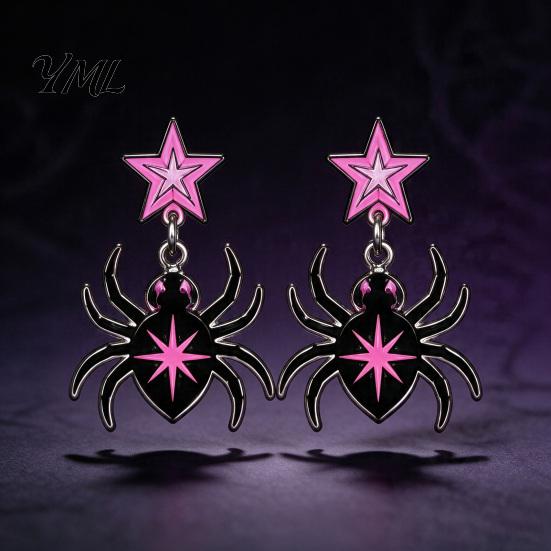 Lightweight Acrylic Jewelry 1 Pair Halloween Theme Earrings for Women, Gothic Pink Spider Party Accessories Dangle Drop Earrings, Spooky Holiday