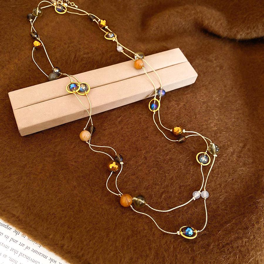 Богемное геометрическое многослойное ожерелье из стеклянных камней с бусинами