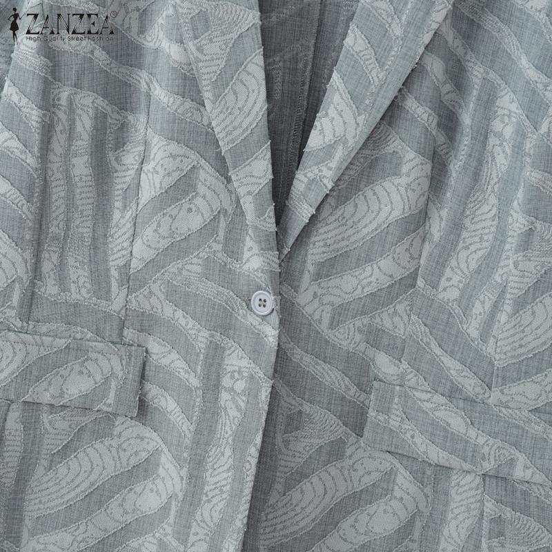 ZANZEA Women Casual Notched Lapel Loose 3/4 Sleeve Print Cardigan Blouse