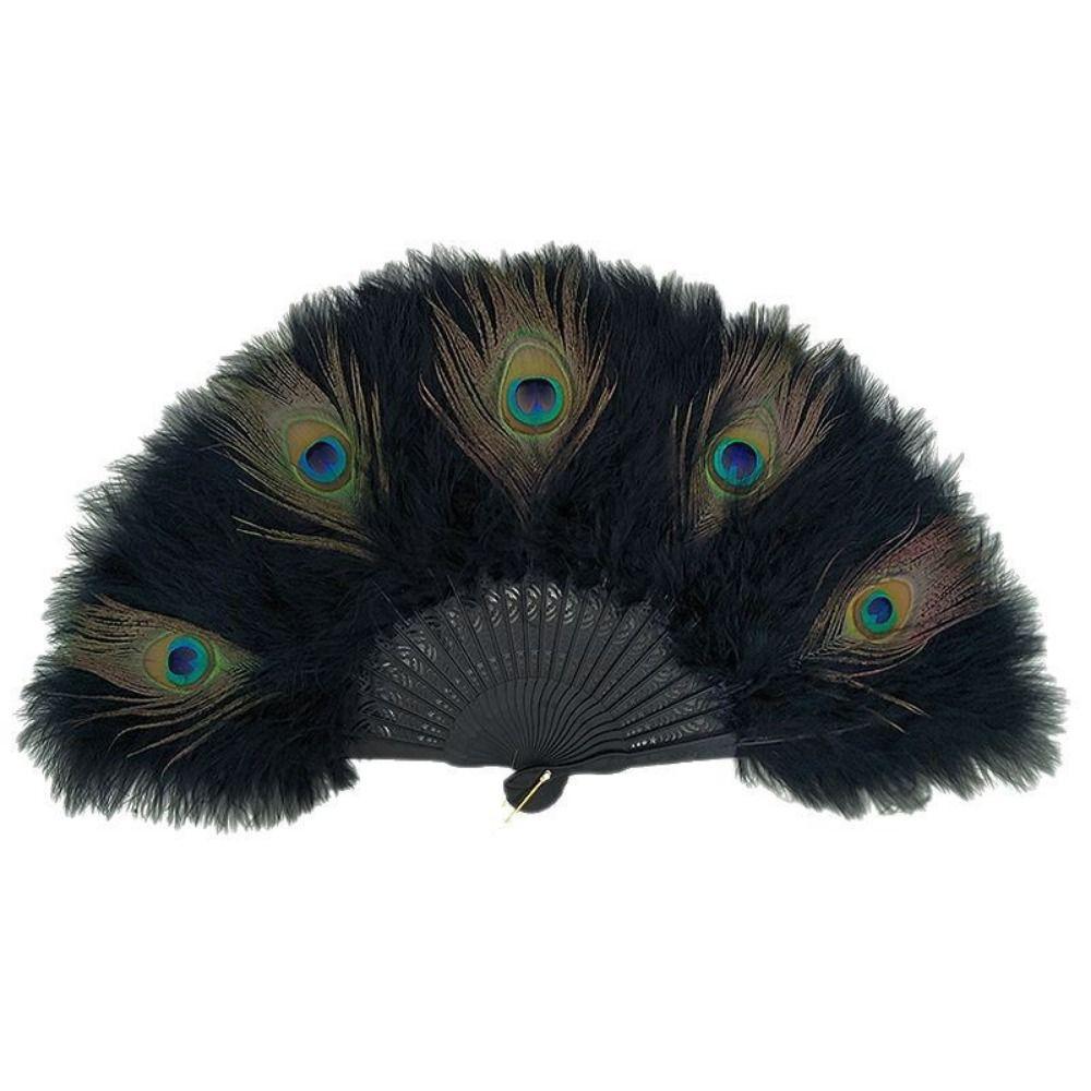Handheld Folding Hand Fan Soft Thick Feathers Feather Dance Fan Peacock Feather Fan  Party