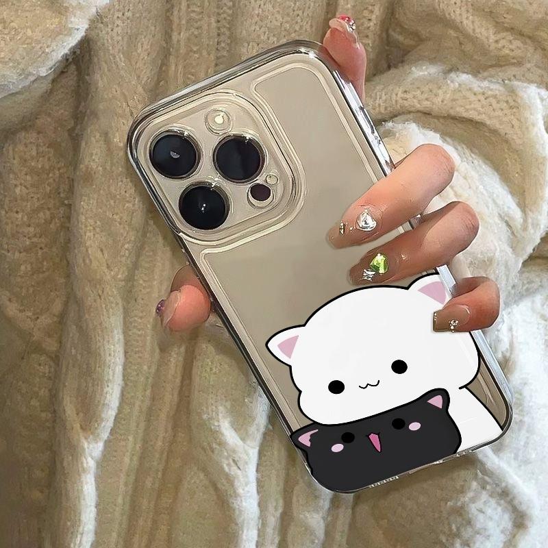 Cartoon Cat Duo Phone Case For iPhone 17 Air 16E 16 15 14 11 Pro Max Plus 13 12 Mini 8 7 X Transparent Shockproof Cover