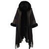 Hooded Rabbit Fur Collar Shawl Cape Plus Size Knitted Hooded Cardigan Loose Coat
