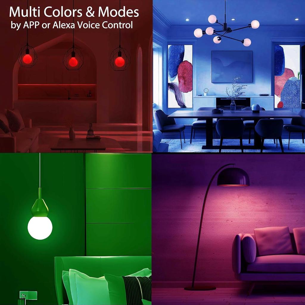ILC G25 LED Vanity Globe Light Bulbs 6W, Work with Alexa Required Echo Device, Color Changing, 60W Equivatlent, Color Tunable CCT 2700-6000K,