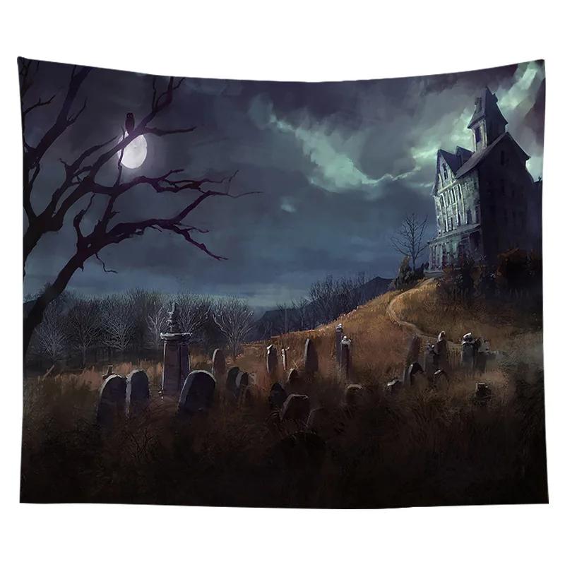 

Halloween Tapestry Castle of the Night Cemetery Tapestry Hippie Tapestry Wall Hanging for Bedroom Dorm Living Room Home Decor 74x94cm(29x37in)
