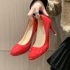 2025 summer foreign trade new low-top work shoes large size thick high heel shallow mouth foot cuff pointed thick heel round head women's shoes