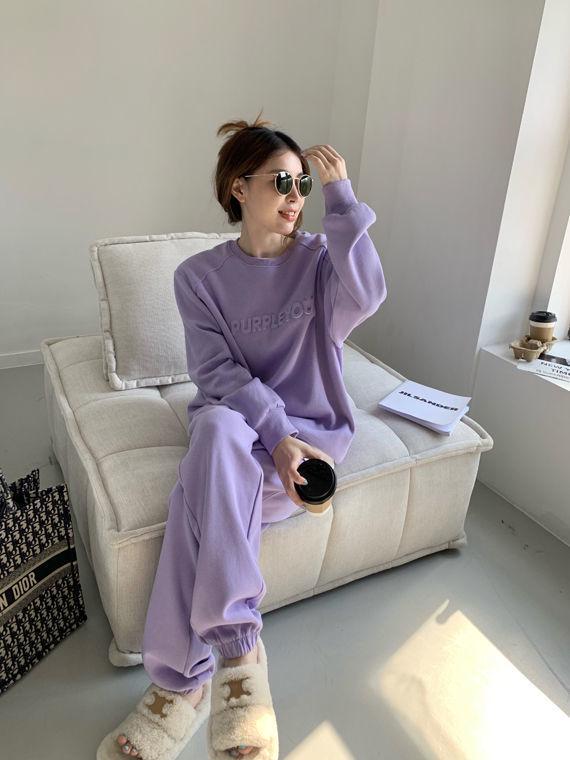 Purple Women’s Casual Running Sportswear Set - 2025 Spring/Autumn Fashion: Loose Sweatshirt & Long Pants Two-Piece.