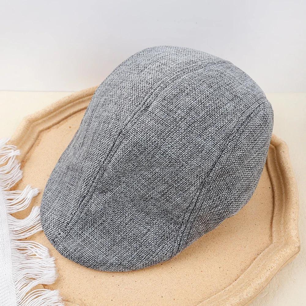 

Men s Classic England Style Hat Berets Breathable Caps for Men Women Summer Autumn Flat Cap Cotton Linen Retro Beret Hats Cap сірий