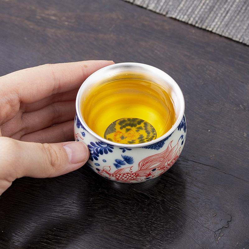 High-End Blue And White Silver Master Cup Ceramic Tea Cup Retro High-End Personal Special Single Cup Kung Fu Tea Set Teacup
