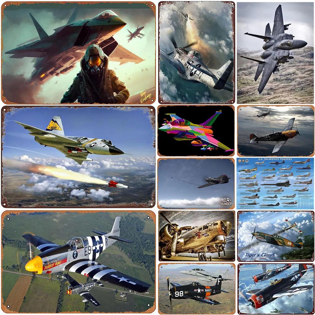 Vintage Fight Plane Metal Tin Signs Plaque Plate Retro Wall Art Posters for Man Cave Bar Pub Clubs Cafe Iron Painting Decoration