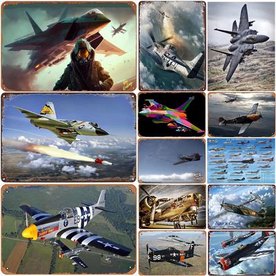 Vintage Fight Plane Metal Tin Signs Plaque Plate Retro Wall Art Posters for Man Cave Bar Pub Clubs Cafe Iron Painting Decoration