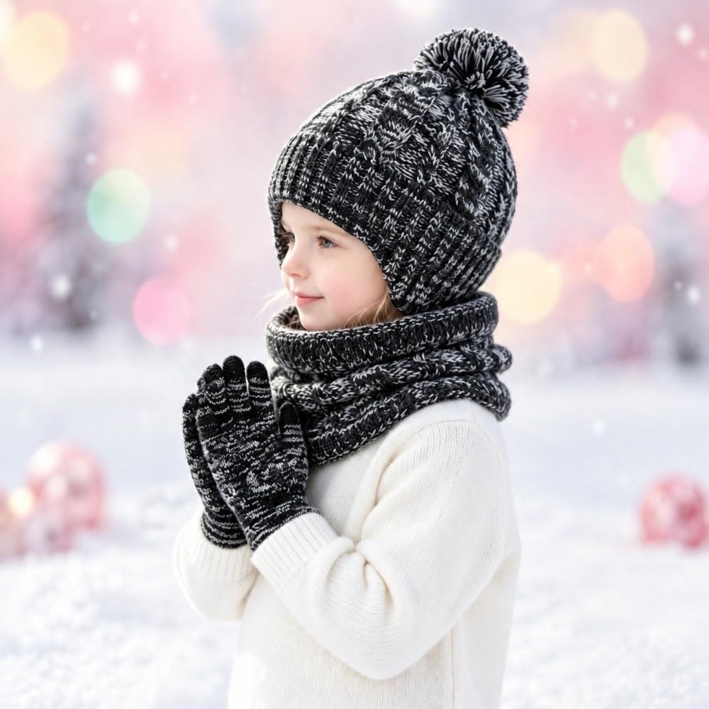 Colorful Kids Hat Scarf Gloves Set Thickened Gloves Warm Pullover Hat  Winter