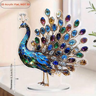 Acrylic Peacocks Statue Figurines Animal Sculpture Home Office Decors Tabletop Centerpieces Collectible Decorative Figurine