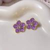 Lavender Purple Flowers Stud Earring for Women Simple Enamel Crystal Rhinestone Personality Jewelry Girl Gift