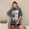 Modisch Bedrucktes T-Shirt Top European and American Washed Black Distressed Fashion Print Short sleeve T-shirt