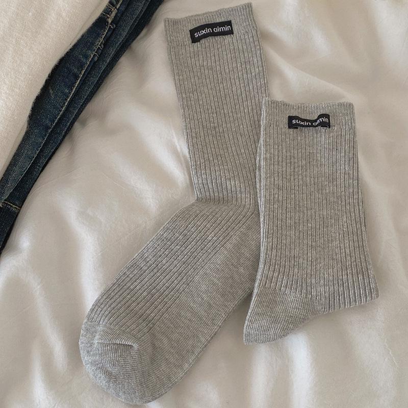 Women's Double Needle Vertical Stripe Slouch Socks - Soft Cotton, Mid-Calf, Casual, Japanese Style.