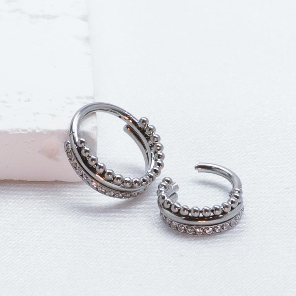 Anillo de Nariz Clicker de Titanio G23 Cartílago de Oreja Tragus Helix Daith Pendientes Redondos Aro CZ 16G Segmento con Bisagra Joyería para Piercing Corporal
