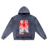 DTG Print Knitted Denim Zip-Up Hoodie Japan Samurai Brother Print Zipper Hoodies  